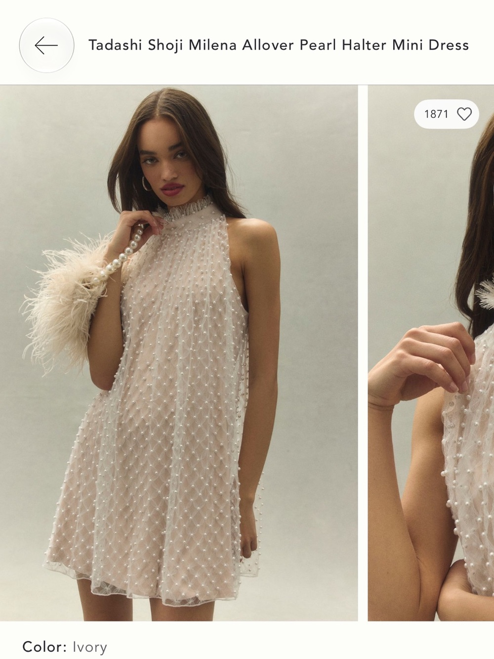 Tadashi Shoji Milena Allover Pearl Halter Mini Dress
